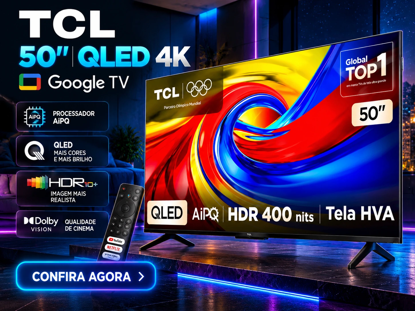 Smart TV TCL 50 Polegadas QLED 4K 50P7L — imagem 4